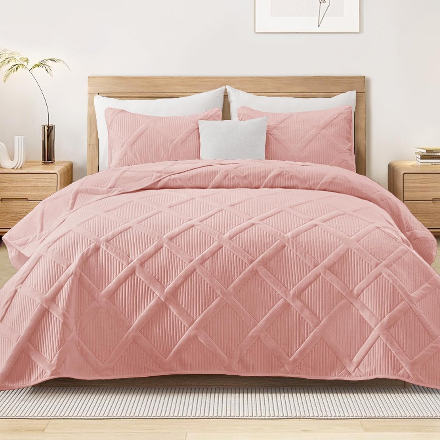 Oversized King Quilt Set - Blush Pink Cal King Bedding Set