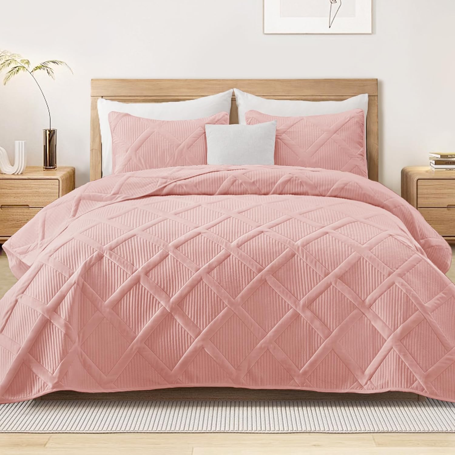 Oversized King Quilt Set - Blush Pink Cal King Bedding Set