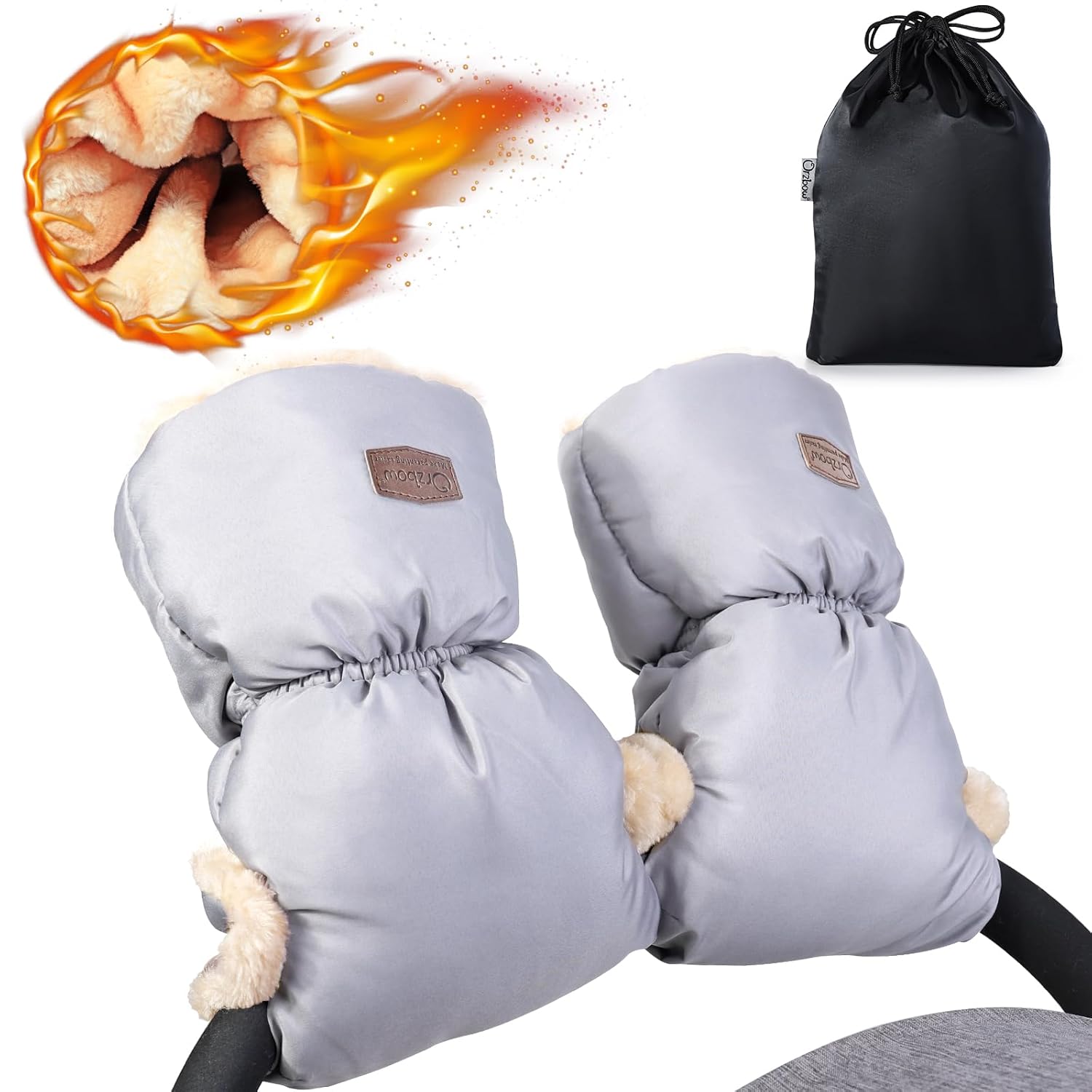 Orzbow Faux Sheepskin Stroller Gloves for Winter Comfort
