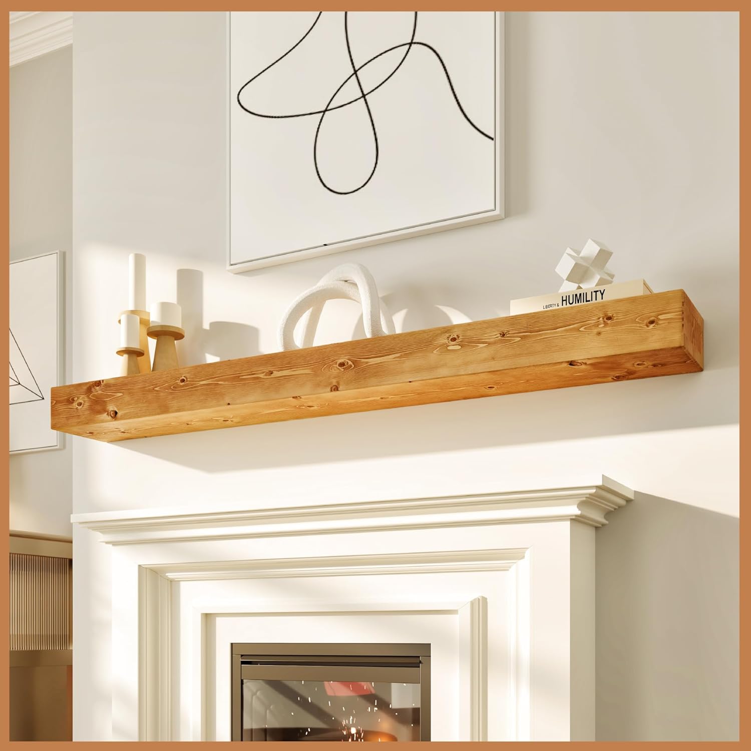 Avana Fireplace Mantle - Handcrafted Natural Wood Design