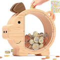 Summidate Wooden Piggy Bank for Kids Large Money Bank - Cute Durable