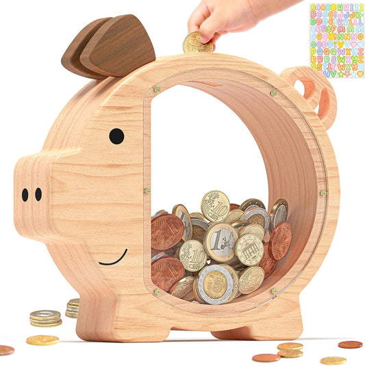 Summidate Wooden Piggy Bank for Kids - Creative Money Box