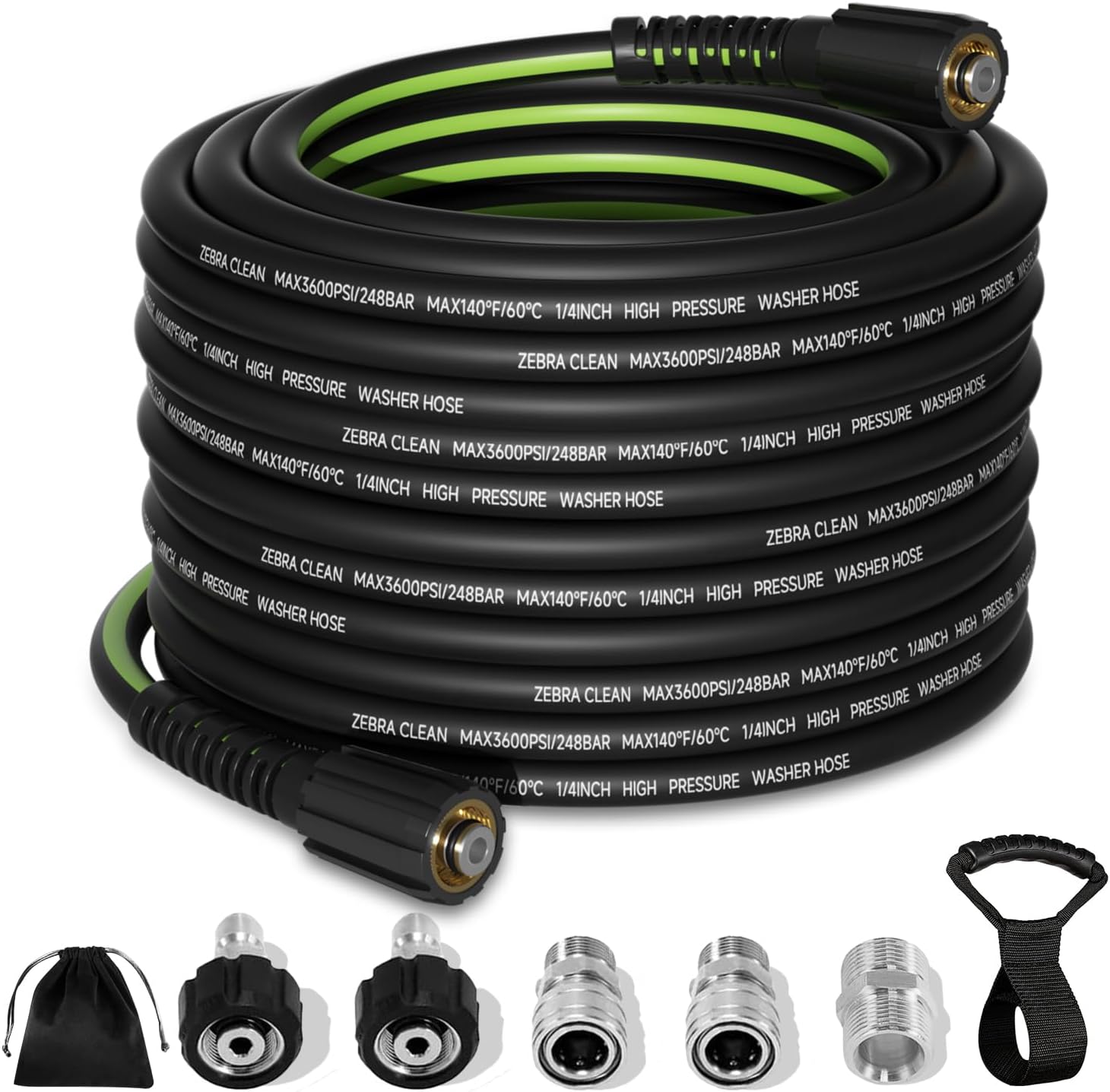 Zebra Clean 50 FT 3600 PSI Pressure Washer Hose - Kink Resistant with Leak-Free Connections