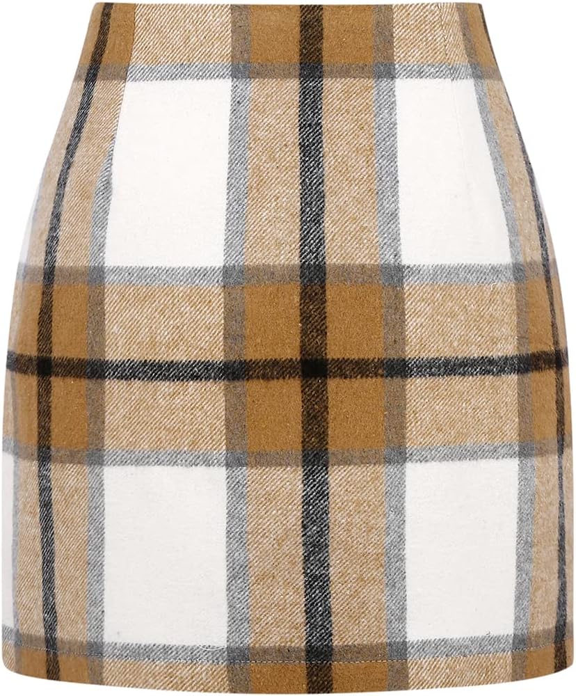 Womens High Waist Plaid Skirt Bodycon Pencil Wool Mini Skirts