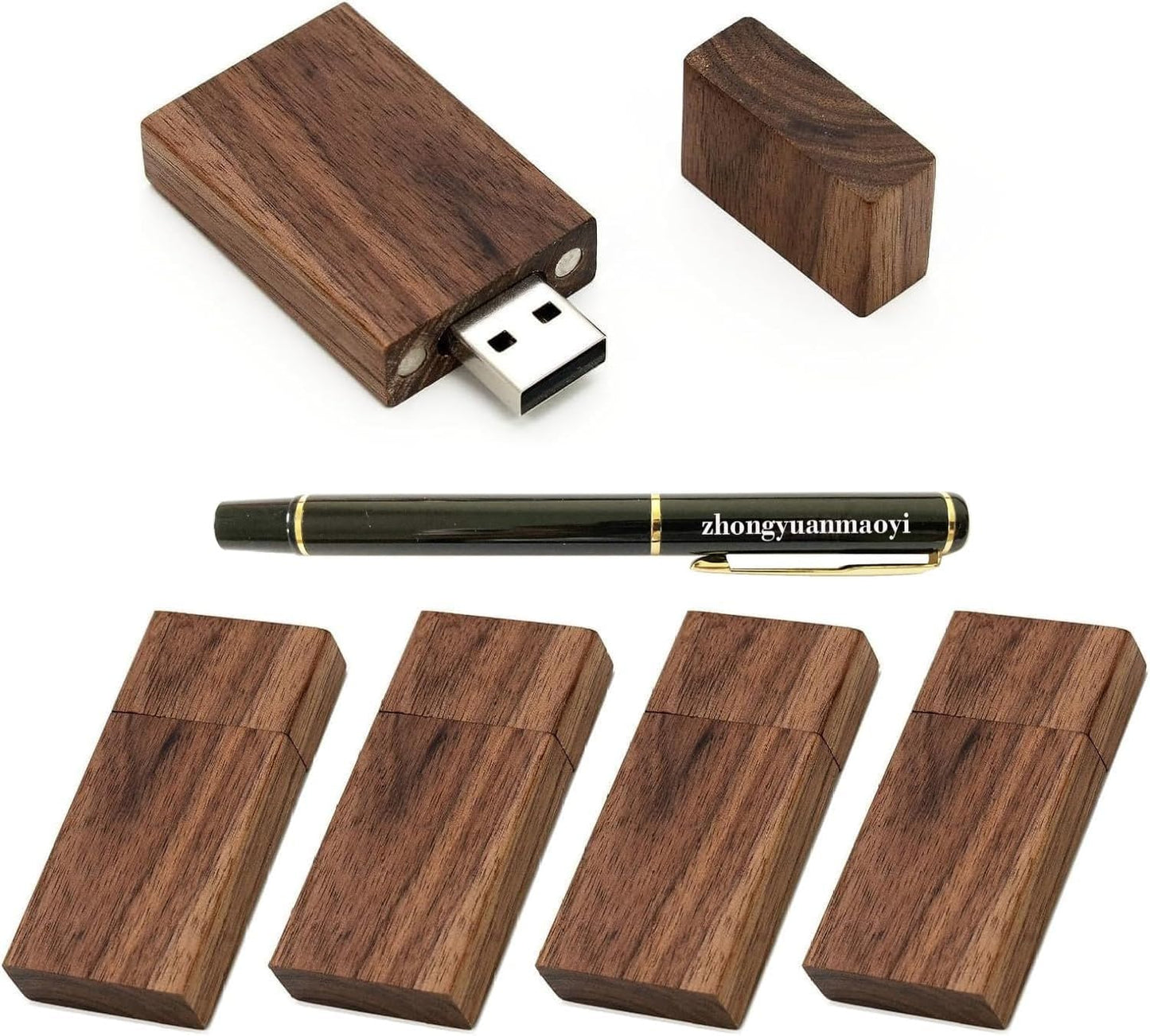 5 Pack Rectangle Walnut Wood USB Flash Drive Memory Stick 64GB