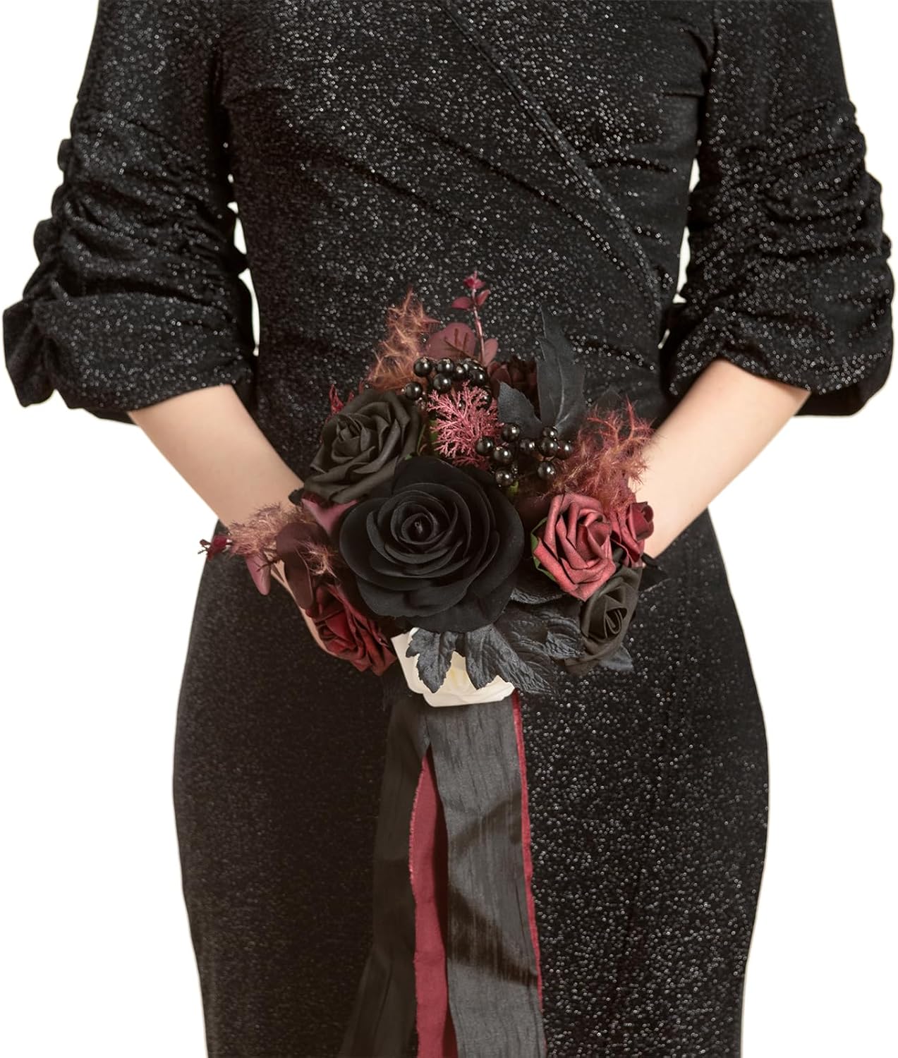 Gothic Bridesmaid Bouquet in Burgundy and Black for Weddings