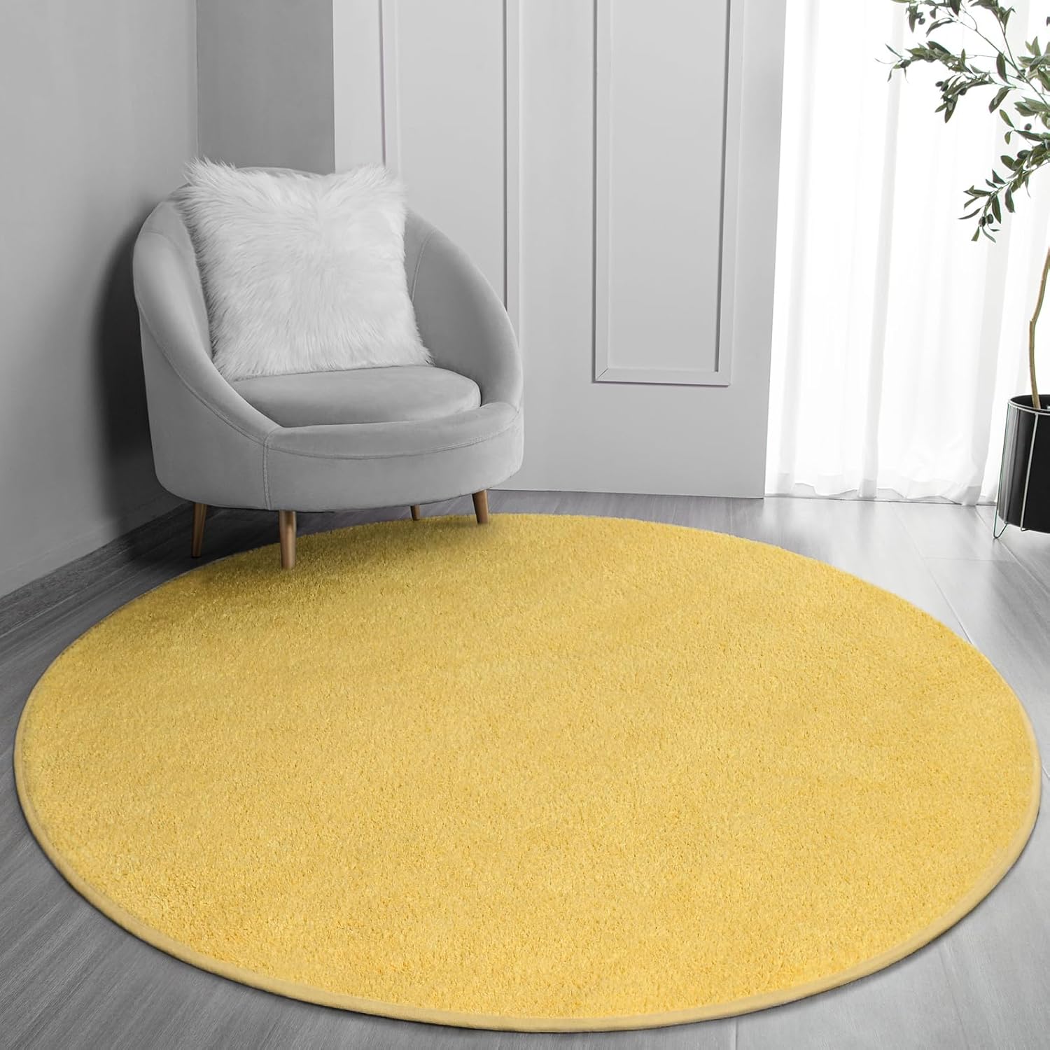 FlyDOIT Round Area Rugs for Bedroom Living Room, 4x4 Yellow