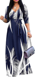 FANDEE Plus Size Maxi Dress for Women V-Neck 3/4 Sleeve - Curvy Fit