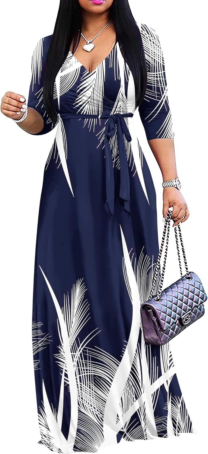 Plus Size Maxi Dress for Women - Casual Summer Sundress V-Neck