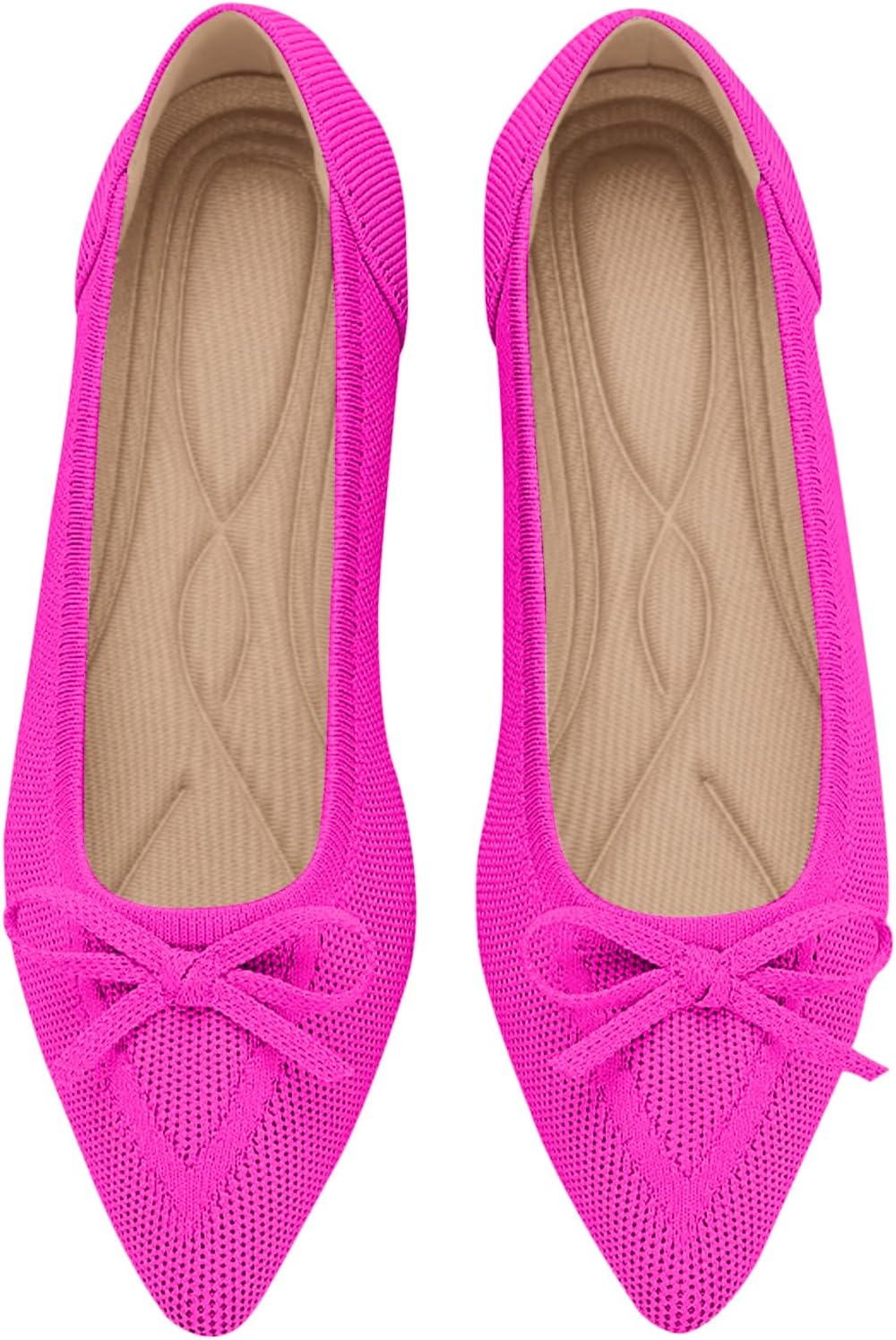 Women's Flats Pointed Toe Bow Knit Ballet Shoes for Comfort