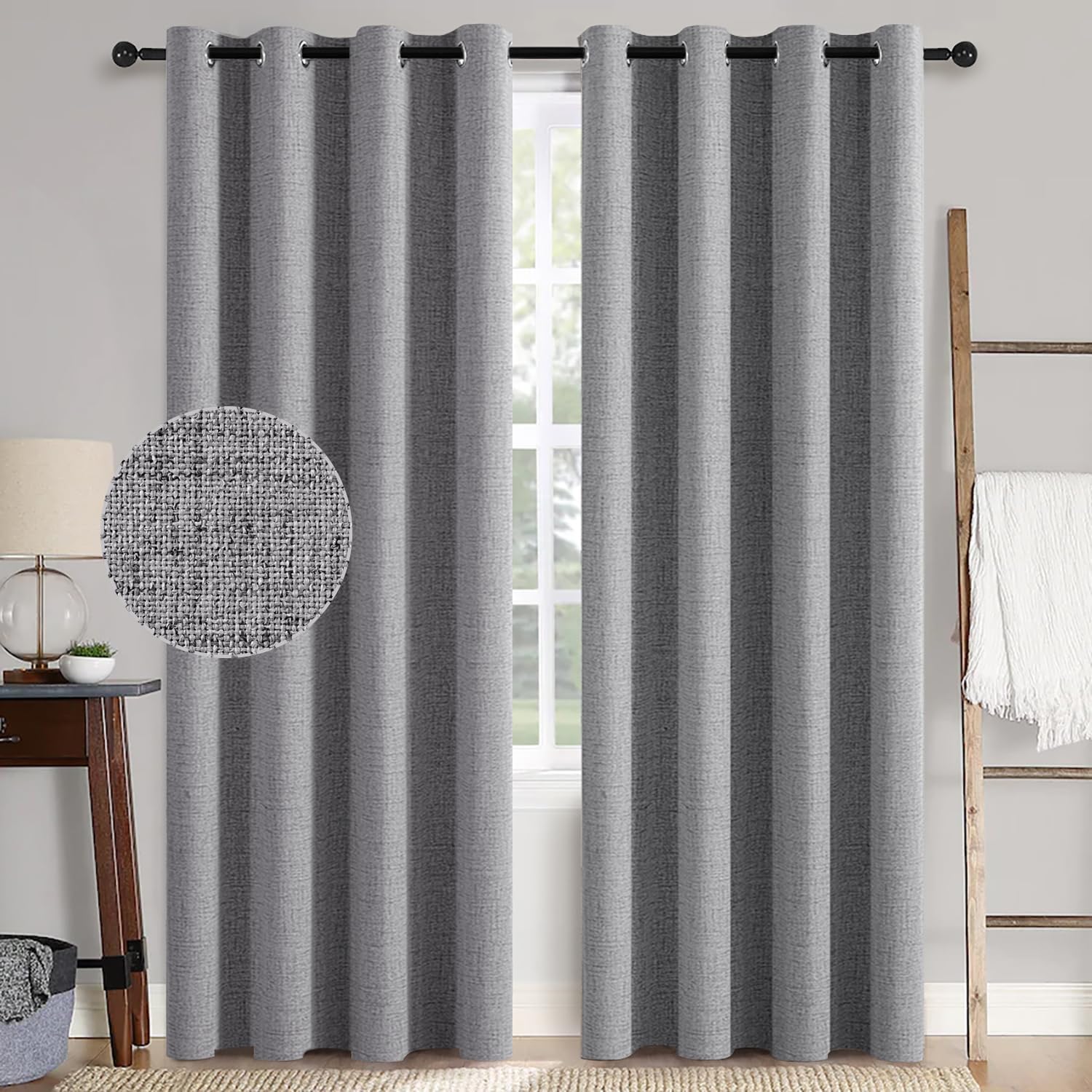 MIULEE Linen Texture Curtains for Bedroom 100% Blackout Drapes