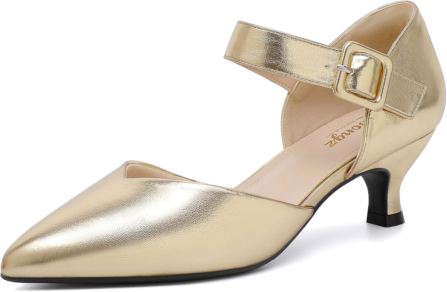 RIBONGZ Comfortable Kitten Heels for Women with Ankle Strap