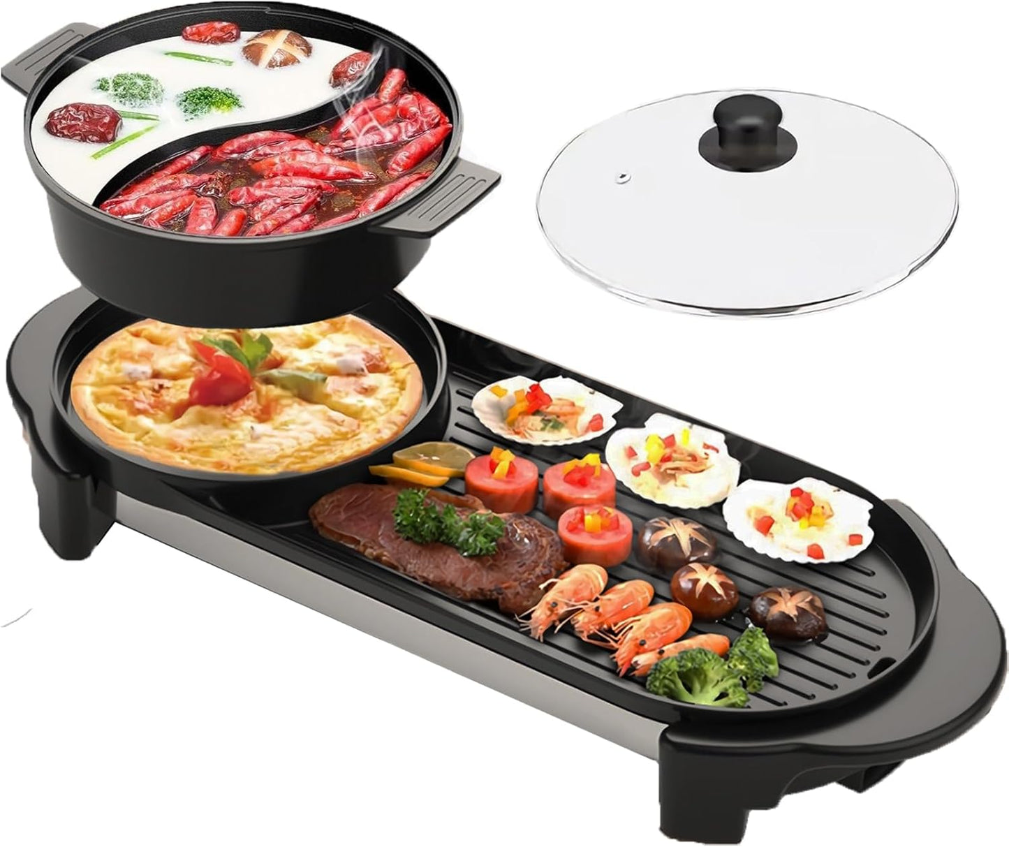 Electric Hot Pot with Grill for Korean BBQ and Shabu Shabu