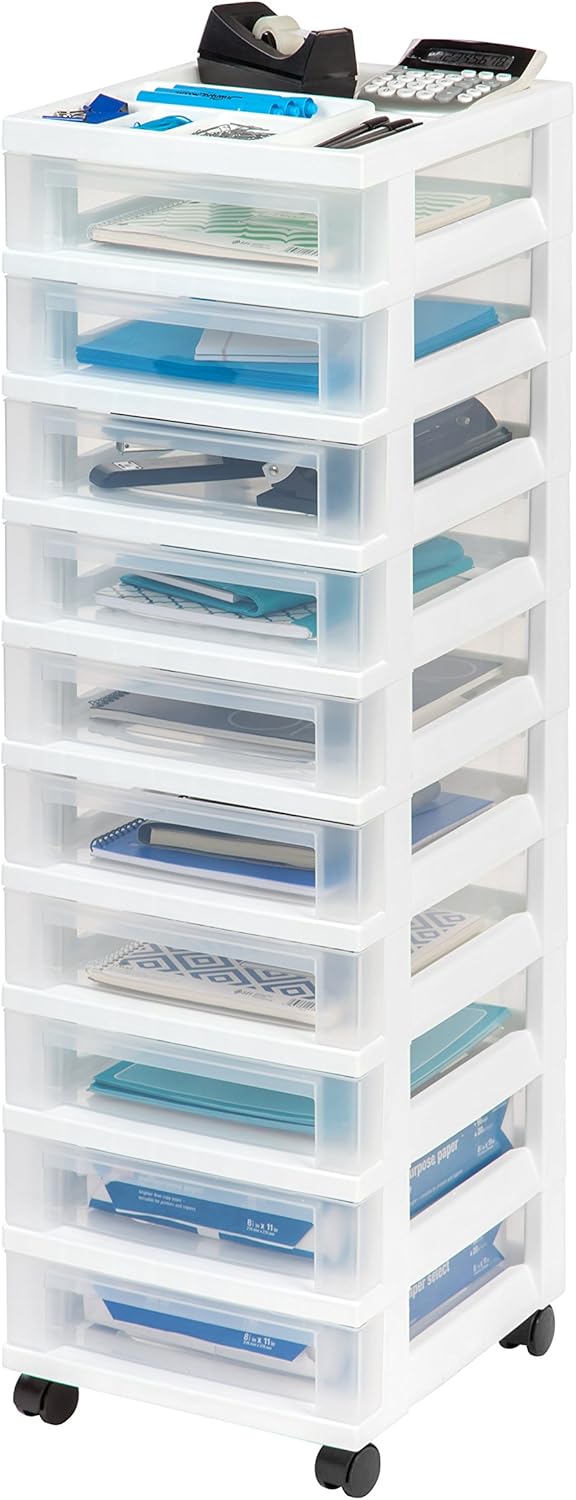 IRIS USA Plastic Drawer Storage Organizer Cart with 10 Drawers