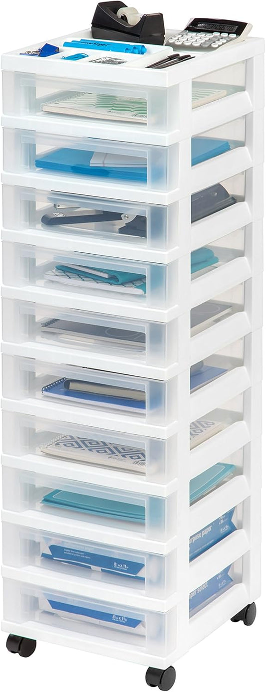 IRIS USA Plastic Drawer Storage Organizer Cart with 10 Drawers