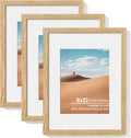Picture Frame 9x12 Solid Oak Wood Frame with Mat - Set of 3