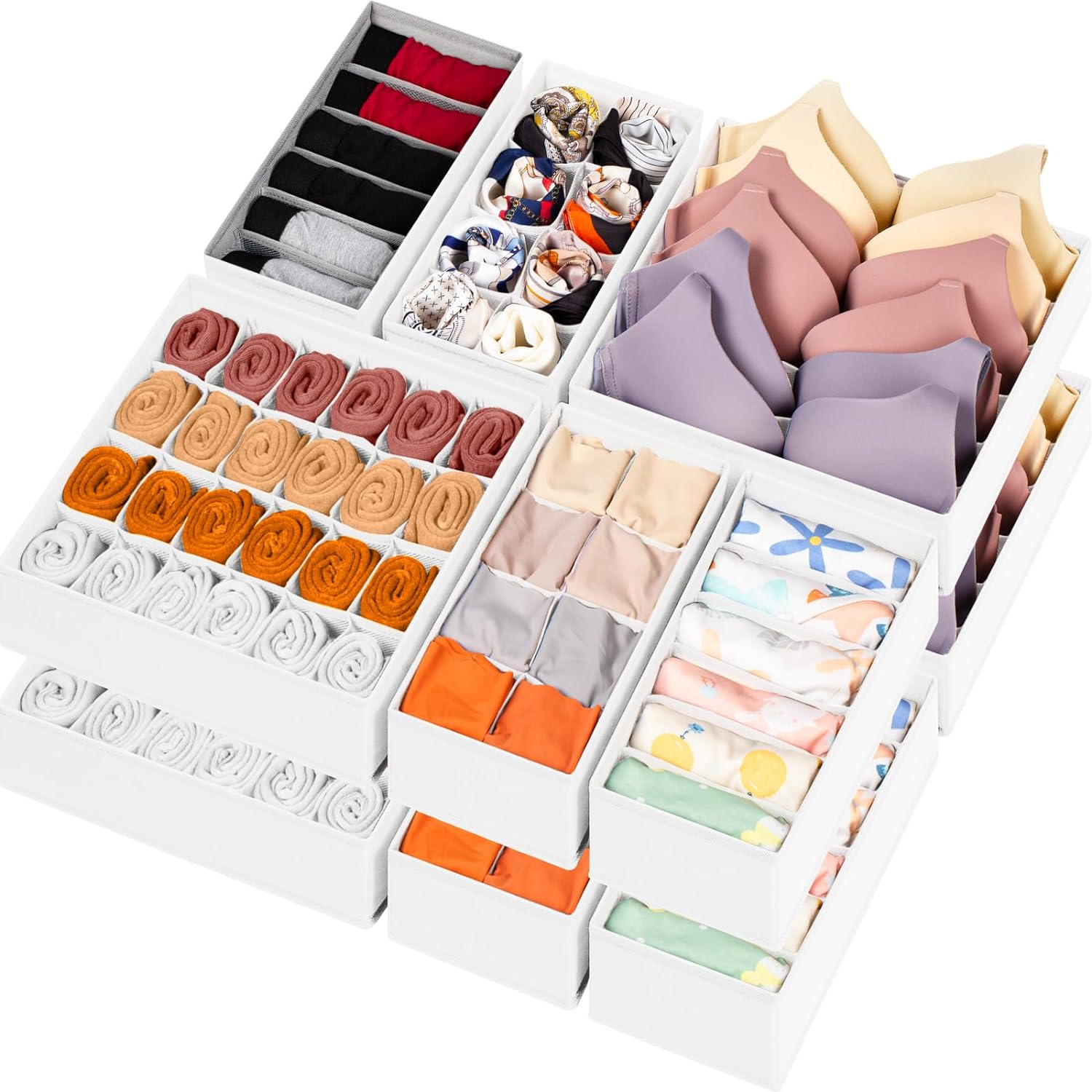 12 Pack Drawer Organizers for Clothing with 116 Compartments