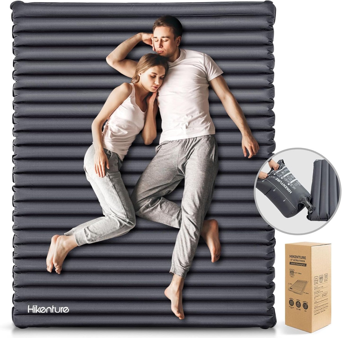 Hikenture Double Sleeping Pad: 4in Extra-Thick Camping Mattress