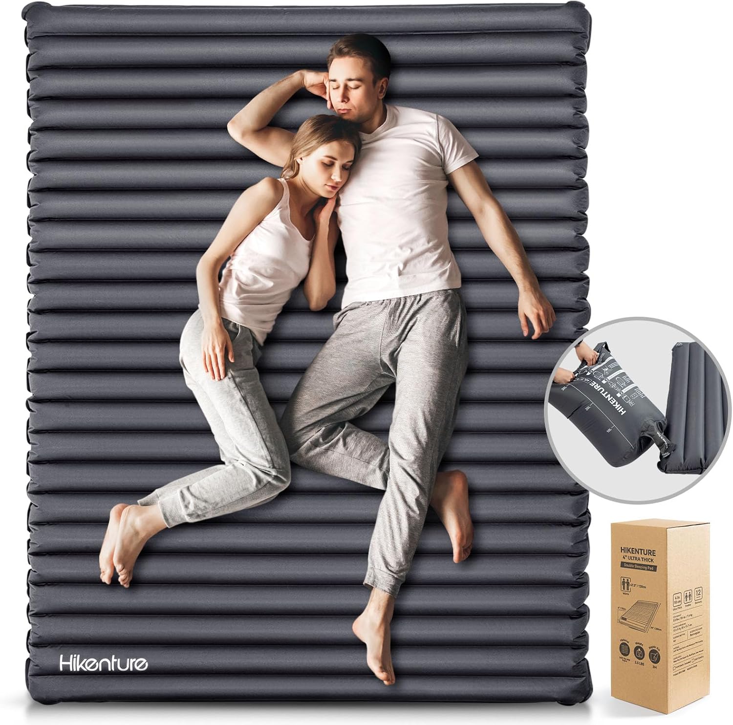 Hikenture Double Sleeping Pad: 4in Extra-Thick Camping Mattress