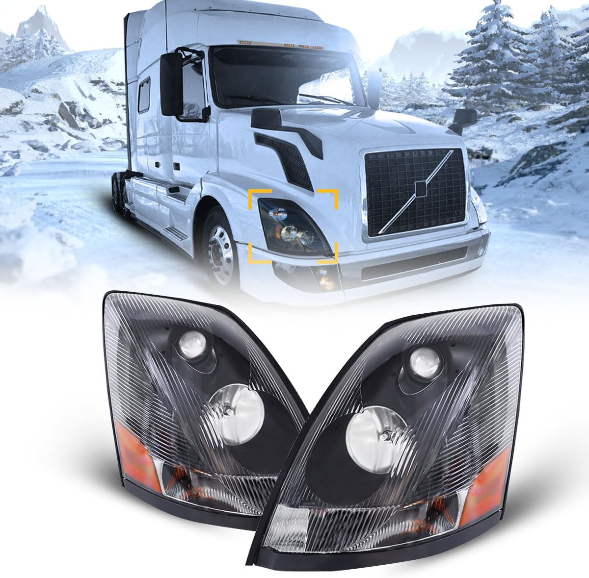 Semi Trucks Headlight Pair for 2004-2017 VOLVO VNL 670 780