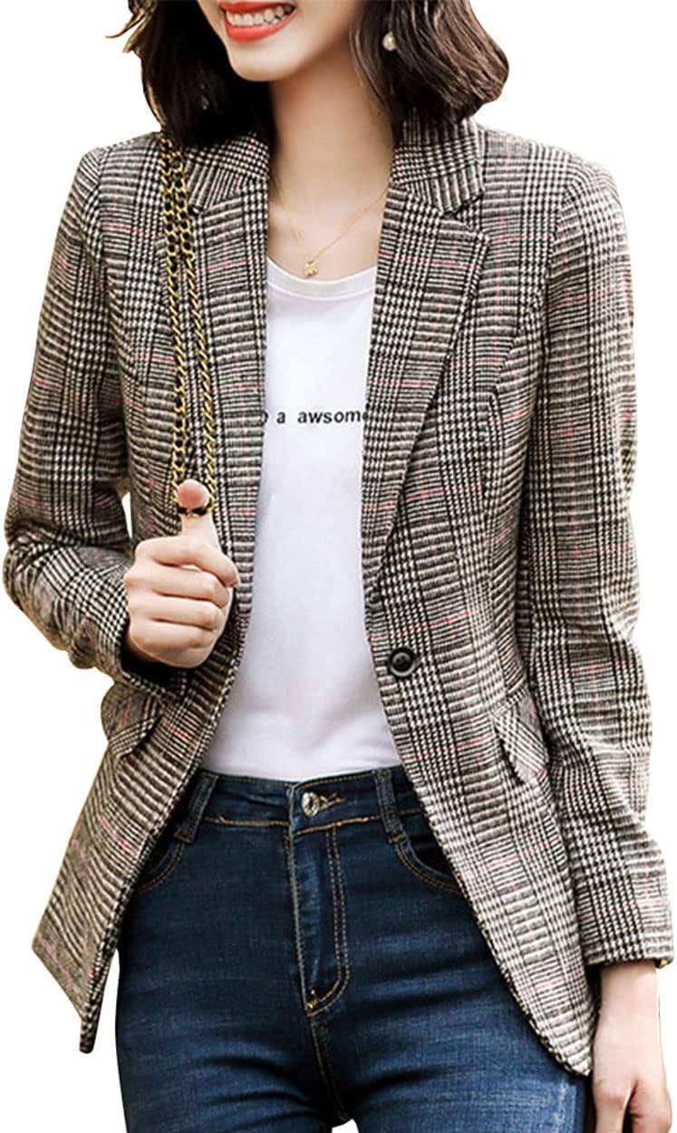 Stylish Houndstooth Plaid Blazer for Women - Chic and Versatile
