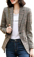 Houndstooth Plaid Boyfriend Blazer Jacket - Timeless Tailored Style