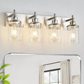 4-Light Brushed Nickel Bathroom Light Fixture Over Mirror - Modern