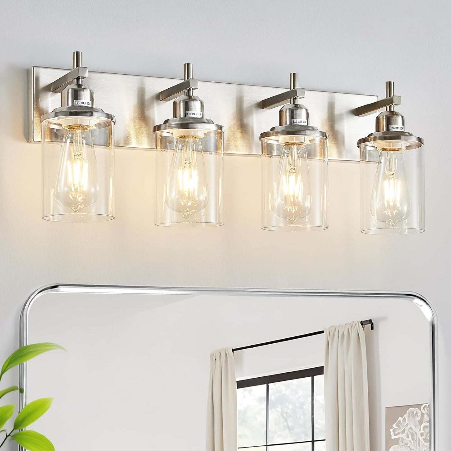 4-Light Brushed Nickel Bathroom Light Fixture for Modern Spaces