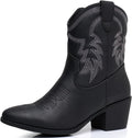 Women's Mid Calf Western Cowboy Boots Leather-Look Low Heel