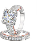 Wuziwen 4Ct Princess Cut Sterling Silver Bridal Ring Set - Sparkling