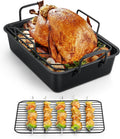 TeamFar Roasting Pan 14 in Set - Deep Nonstick Roasting with V-Rack