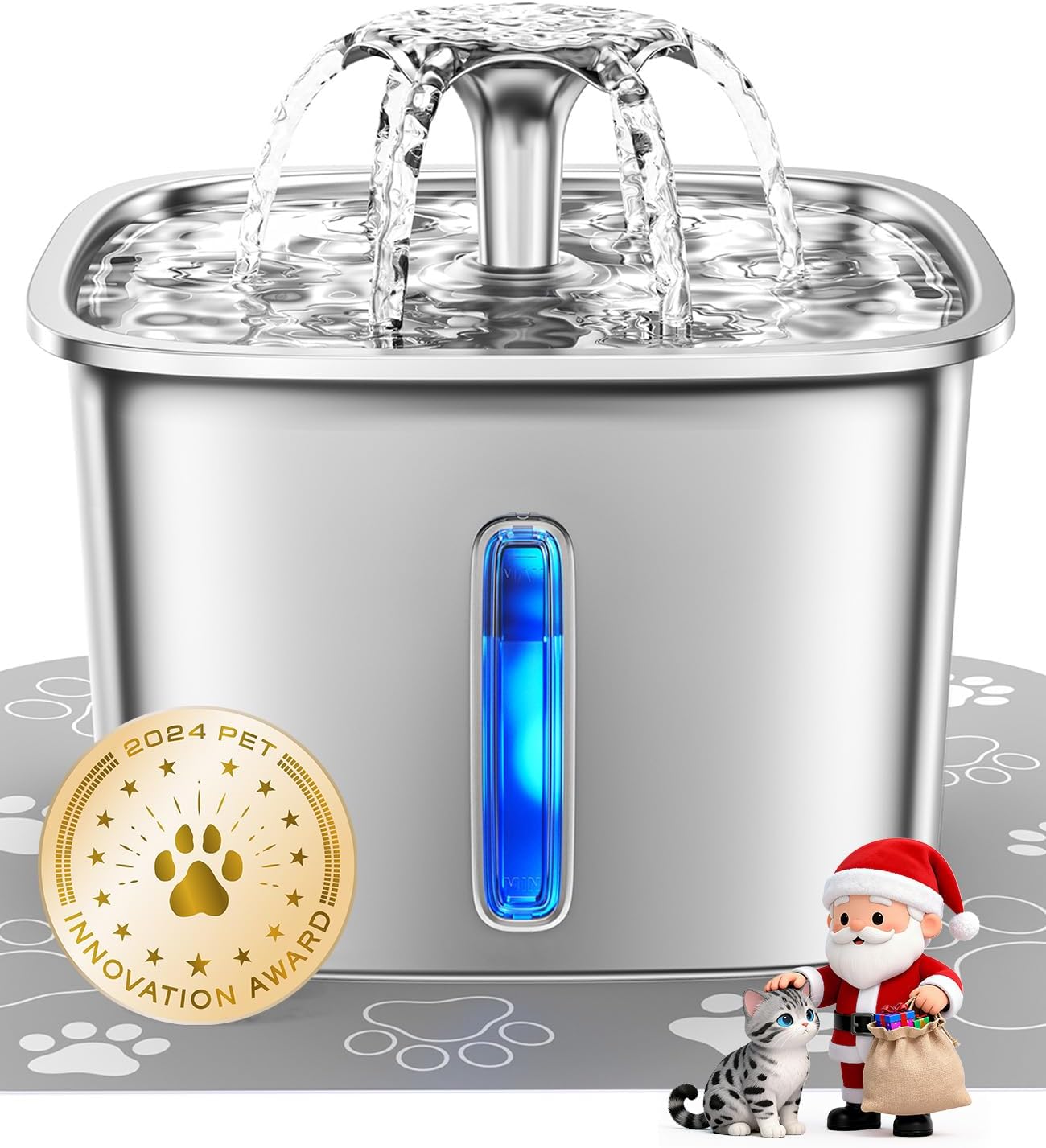 Veken Stainless Steel Cat Water Fountain - 95oz Automatic Dispenser