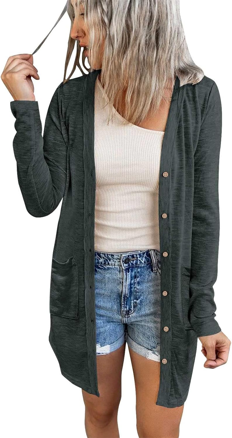 Lightweight Open Front Cardigan for Women with Pockets