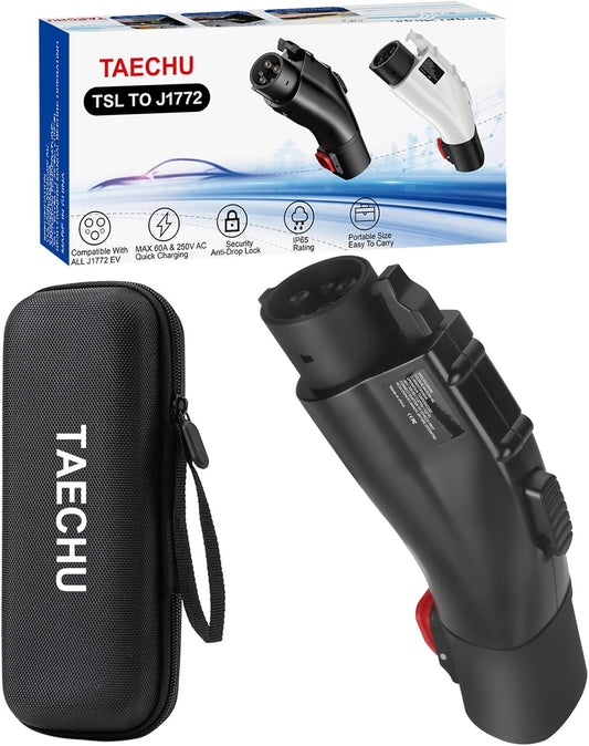 Tesla to J1772 Adapter, 60A & 250V, Anti-Drop Lock, Portable Case