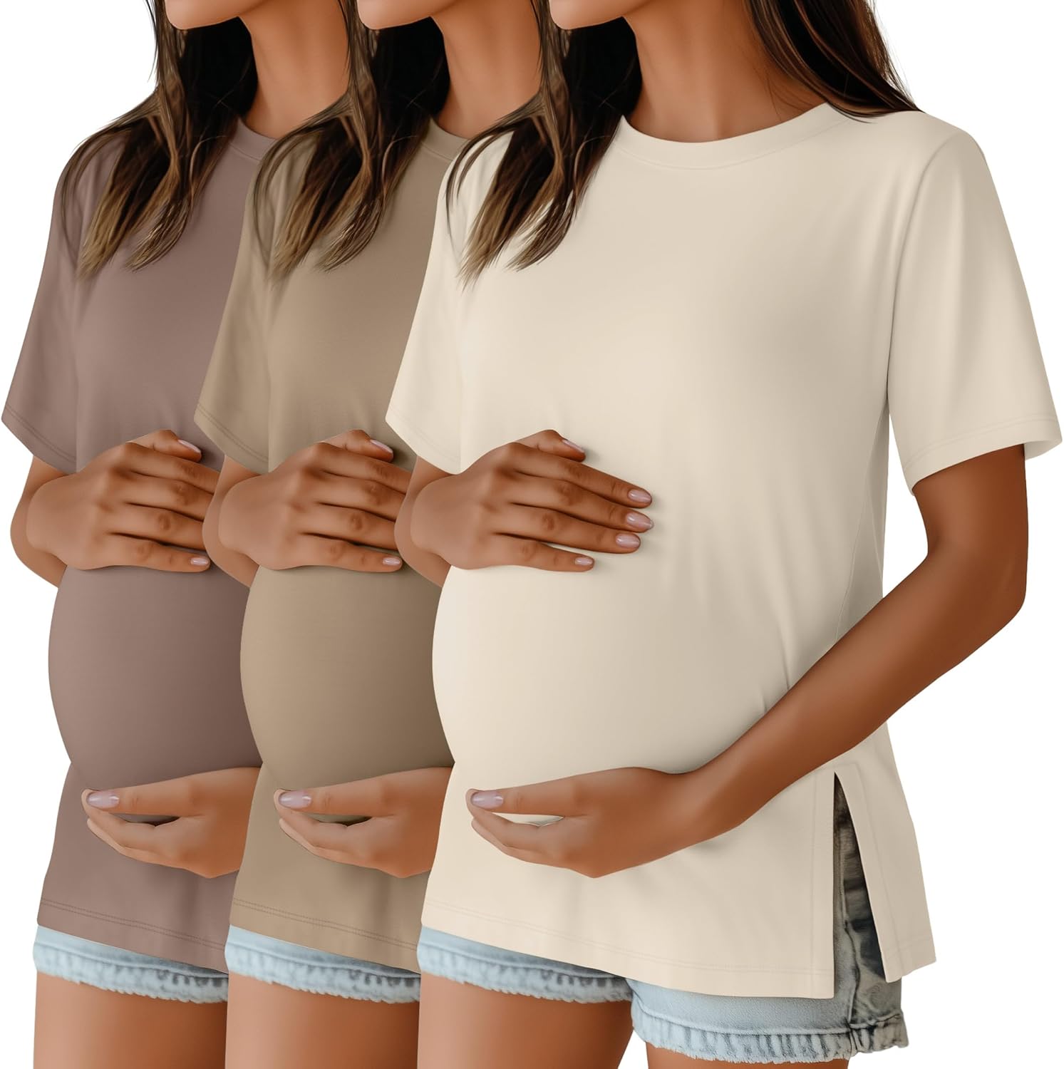 Ficerd Women's Maternity T Shirts 3 Pack for Comfort