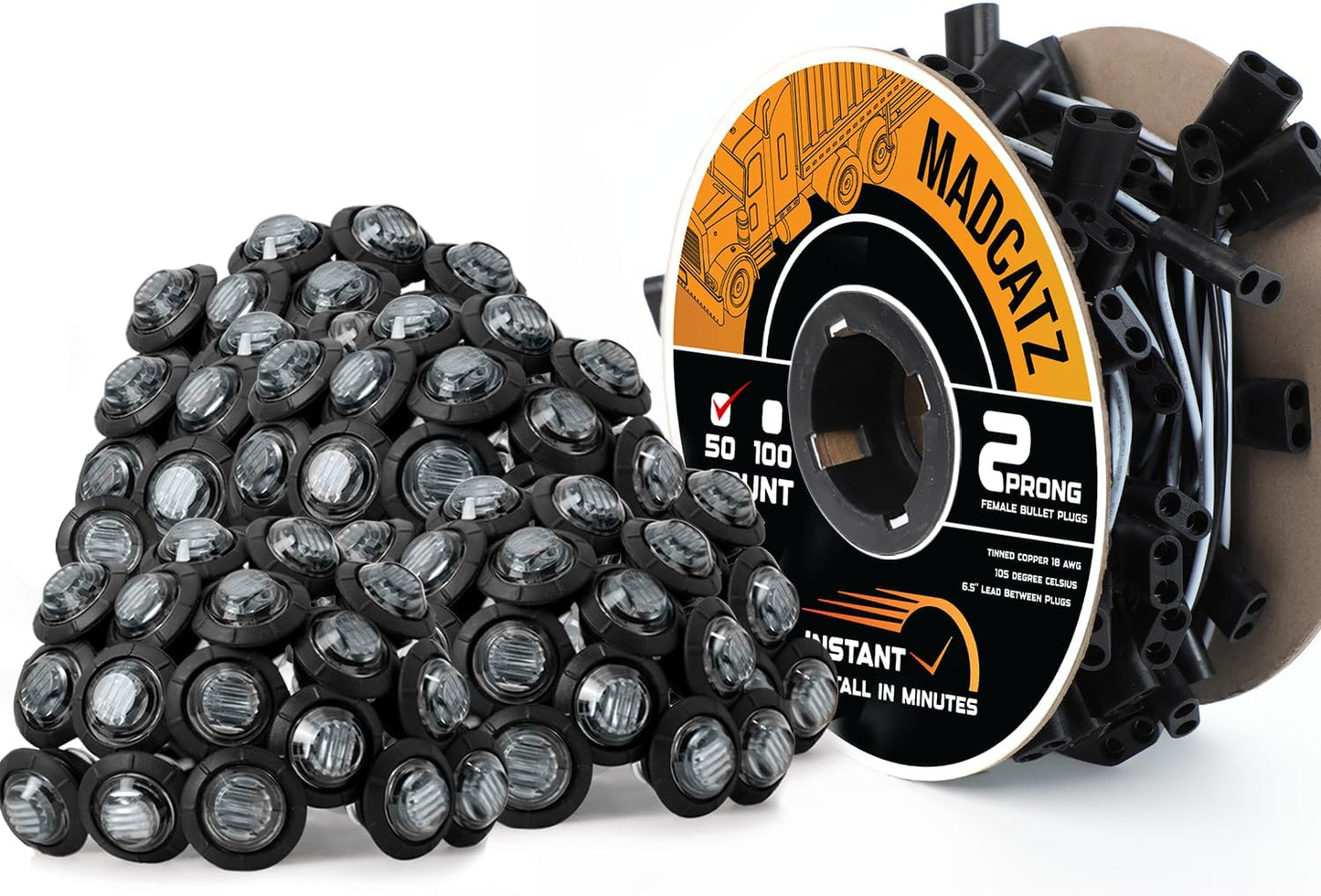 MADCATZ 50 Pcs 3/4in LED Smoked Lens Amber Marker Lights