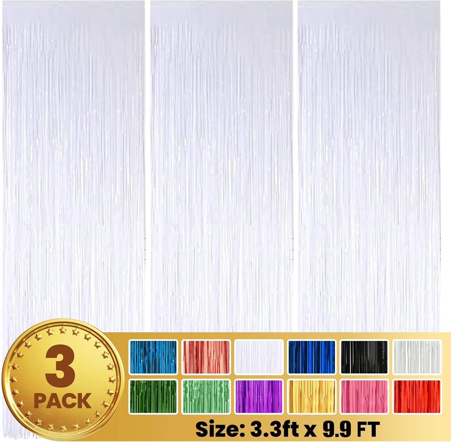 White Tinsel Curtain Party Backdrop - 3 Pack