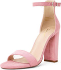 4in Chunky High Heel Sandals for Women - Suede Ankle Strap Elegance