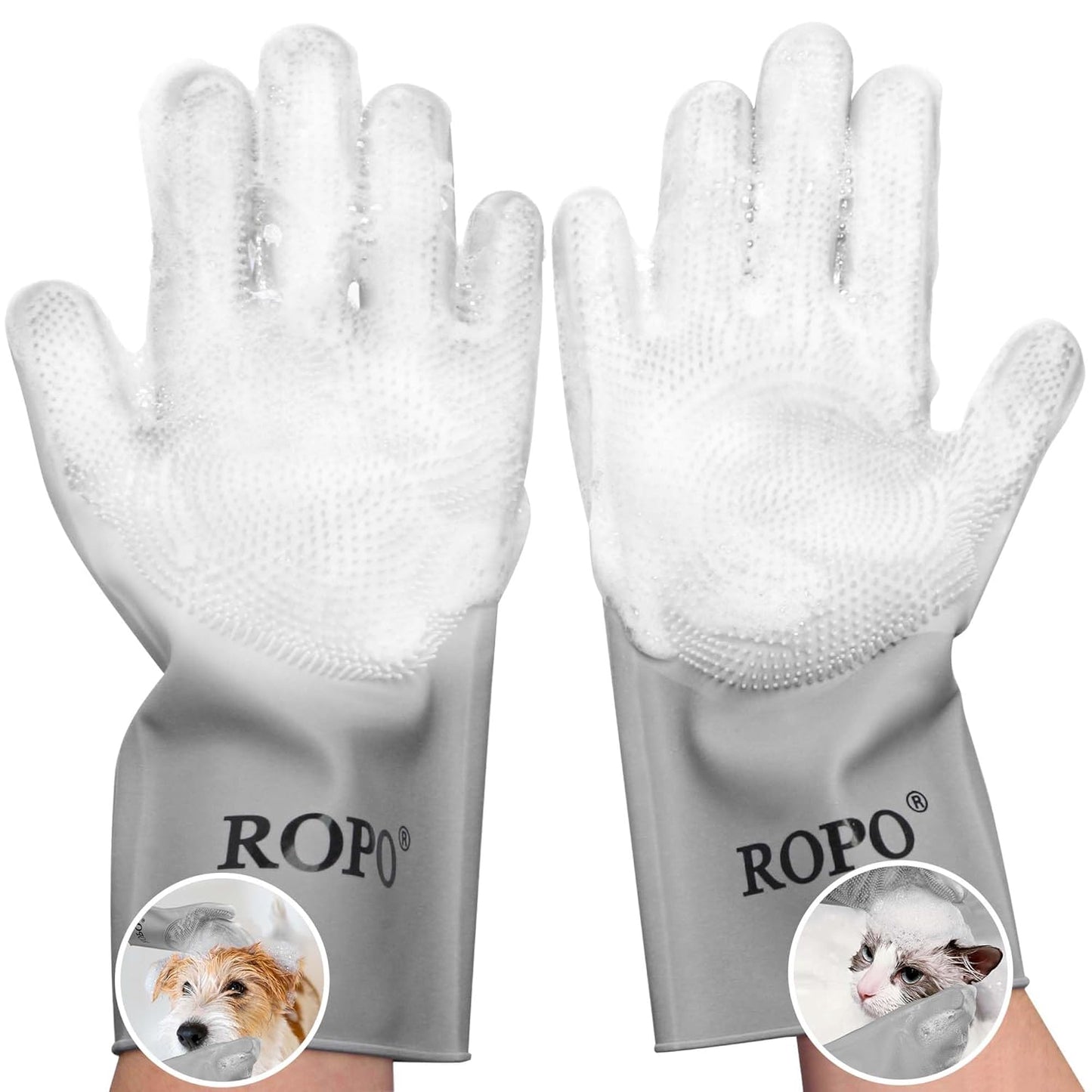 ROPO Grey Silicone Pet Grooming Gloves