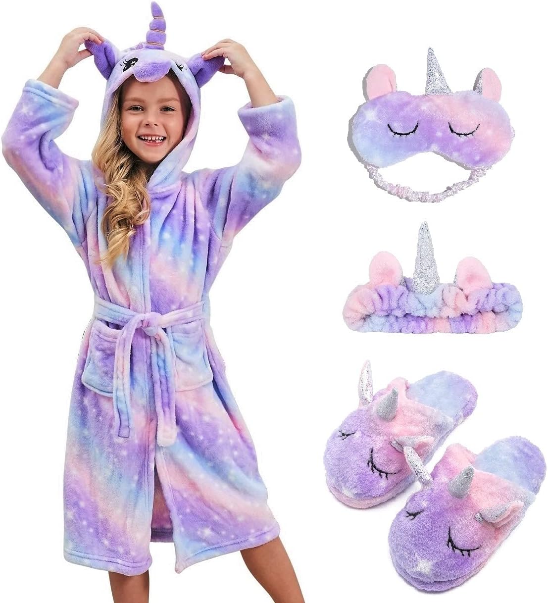 Soft Unicorn Hooded Robe with Matching Slippers and Accessories