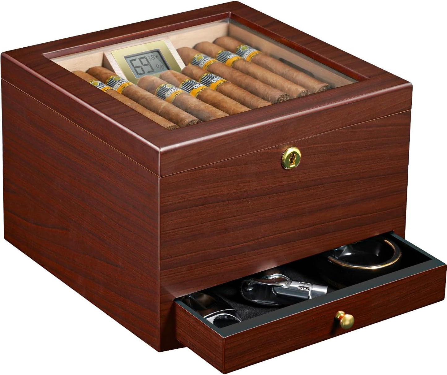 Flauno Cigar Humidor with Lock and Air Circulation System