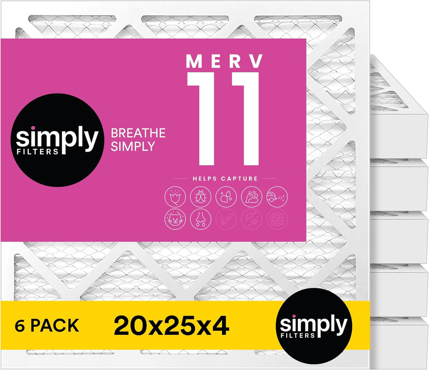 Simply 20x25x4 Air Filter for HVAC - MERV 11, 6 Pack