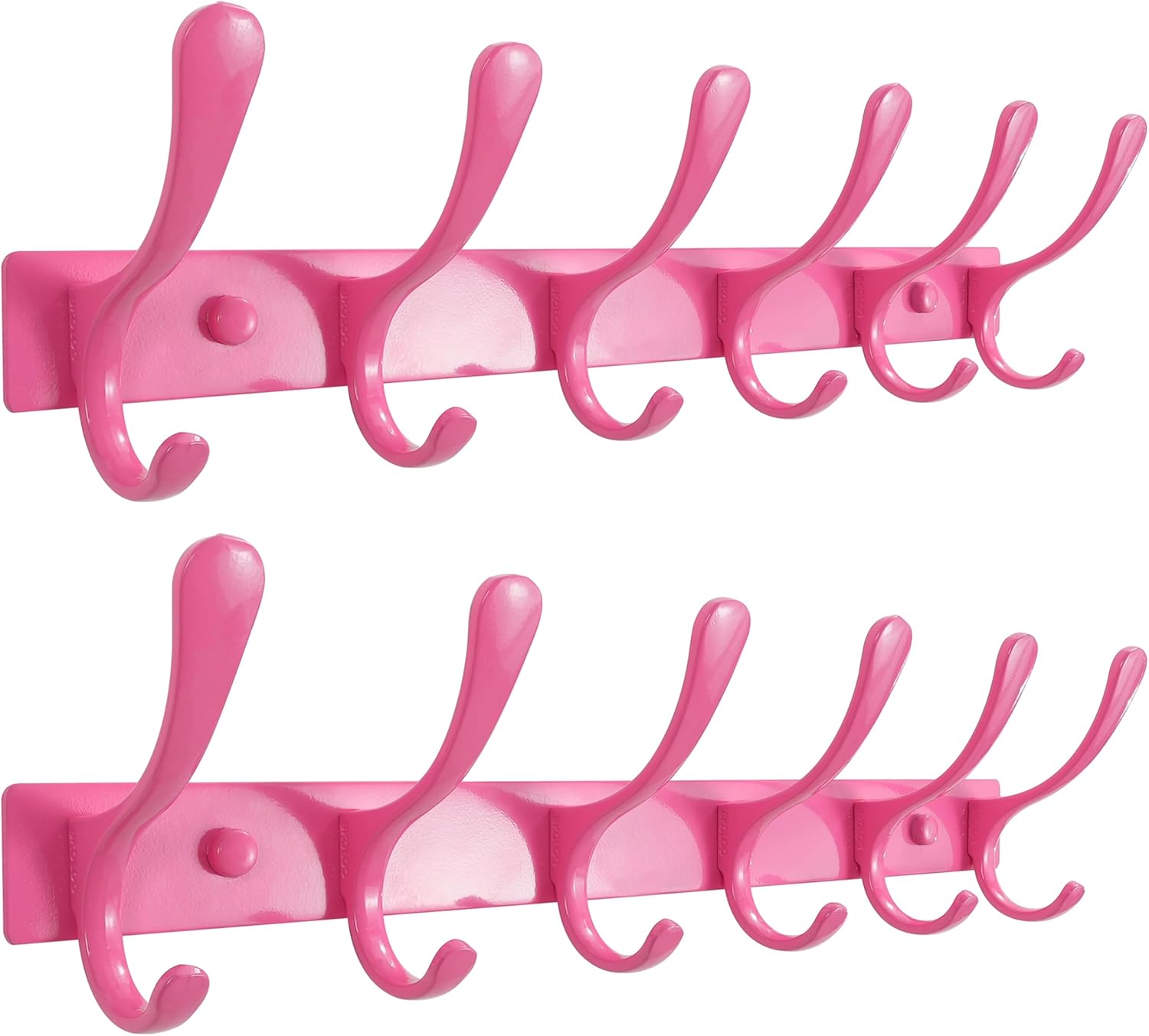 SKOLOO Wall Mounted Coat Rack - Heavy Duty 6 Hooks in Pink