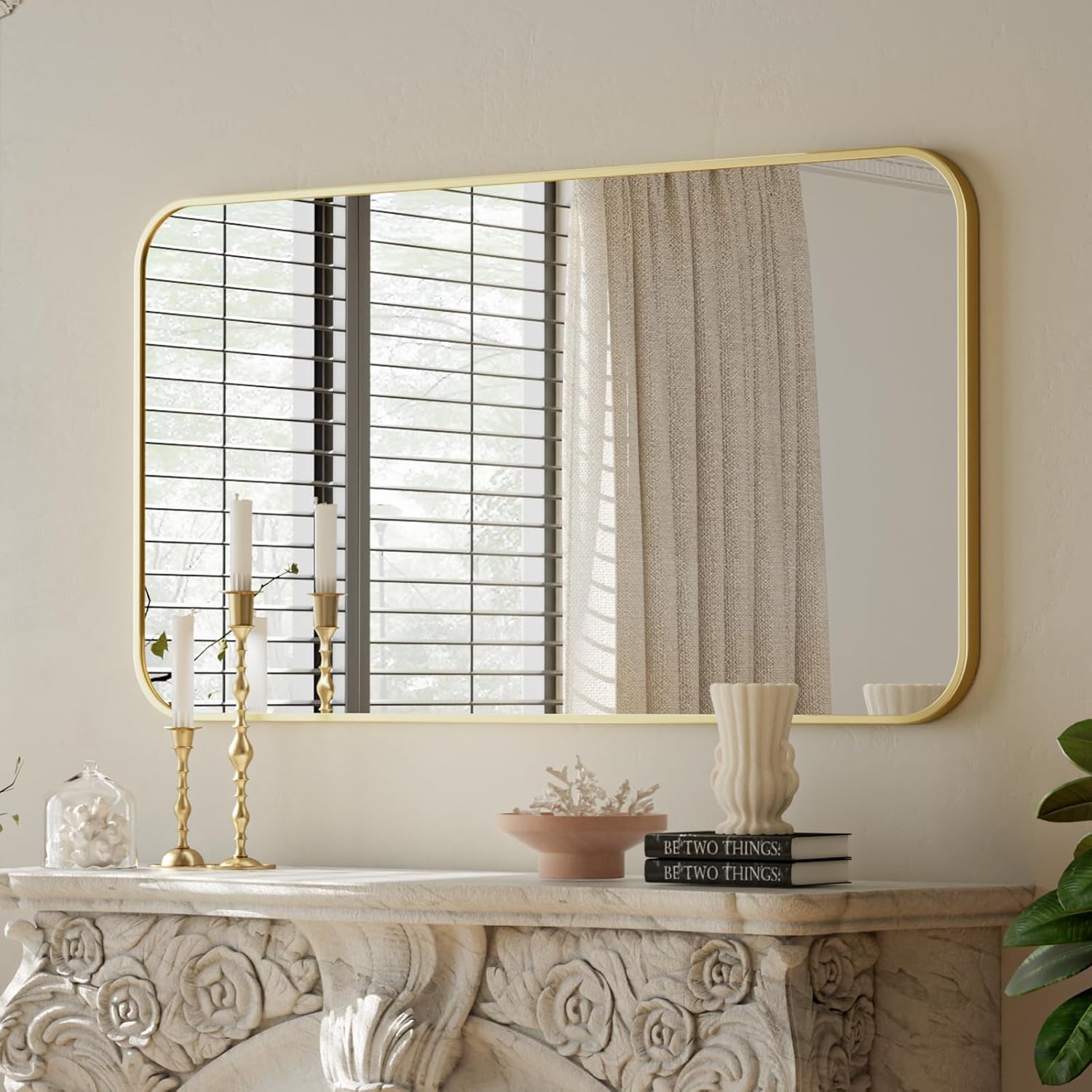 BEAUTYPEAK Gold Rectangular Bathroom Mirror - Stylish and Durable