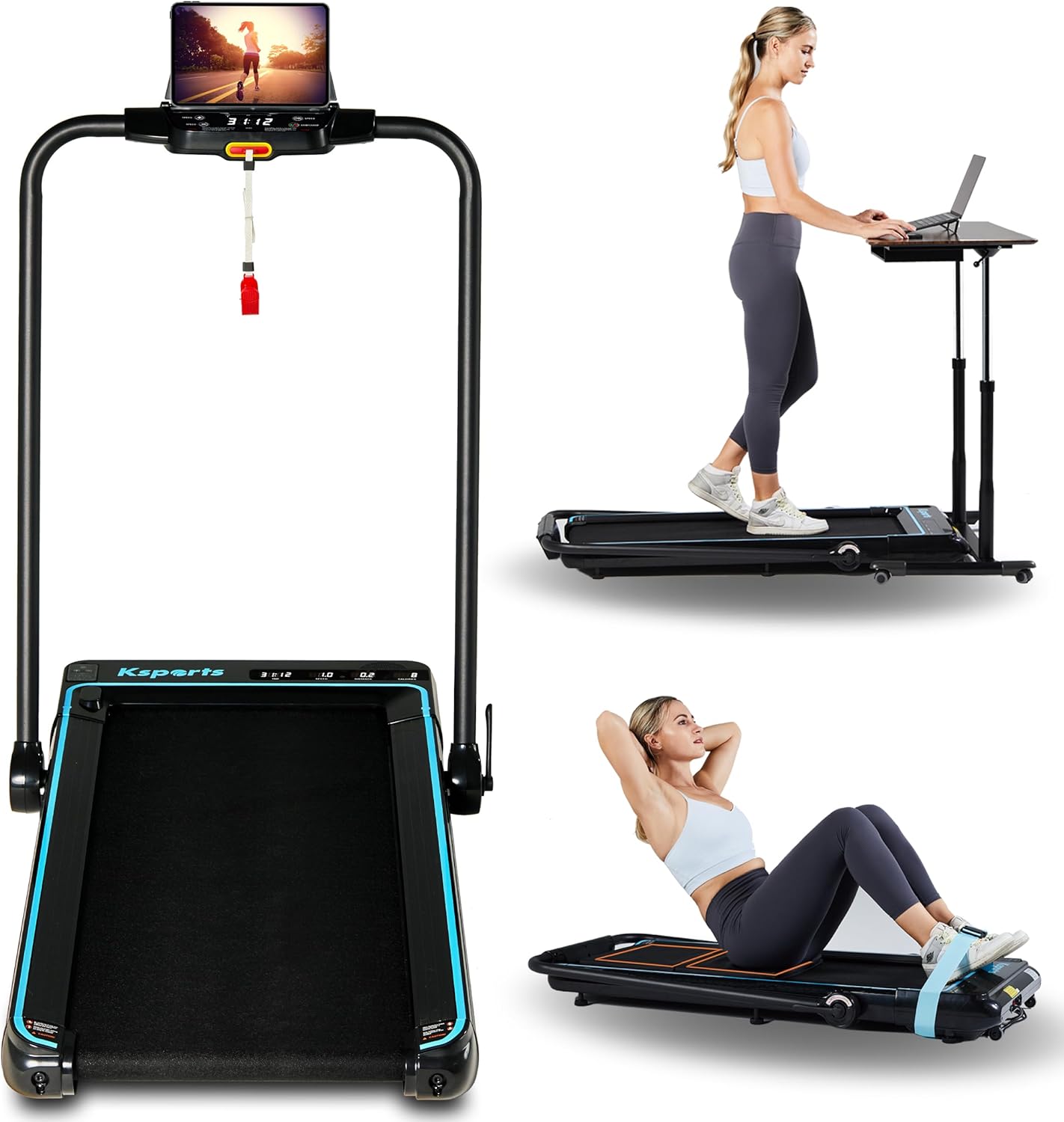 Portable Folding Treadmill | Bluetooth App | Incline | Dual Displays
