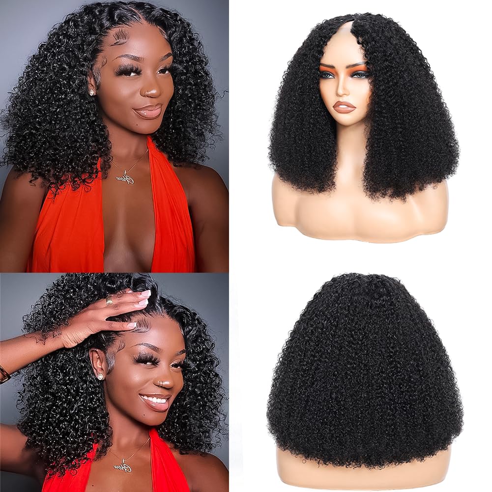 V Part Wig Human Hair Kinky Curly Natural Black 18 Inch Review