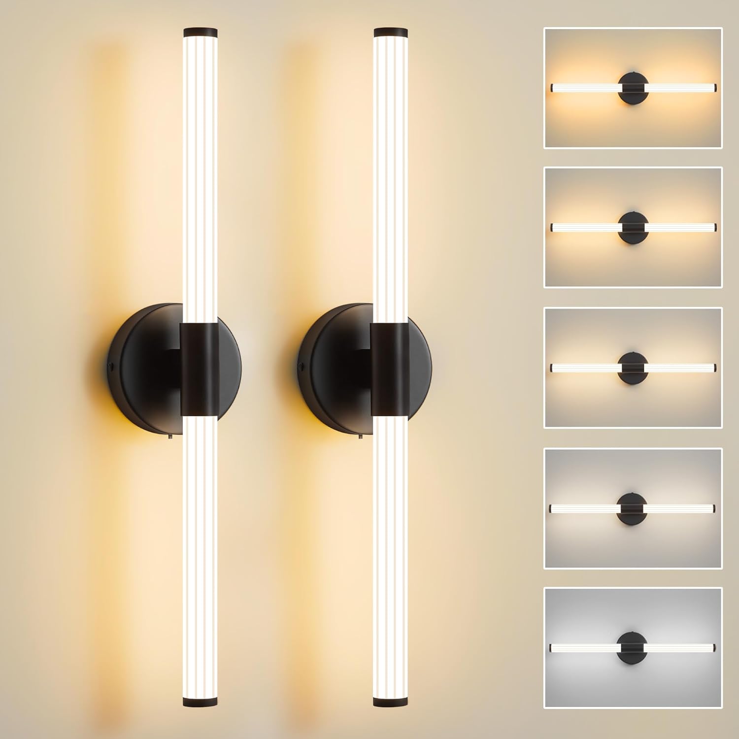 Modern Bathroom Wall Sconces Set of 2 Dimmable LED Fixtures
