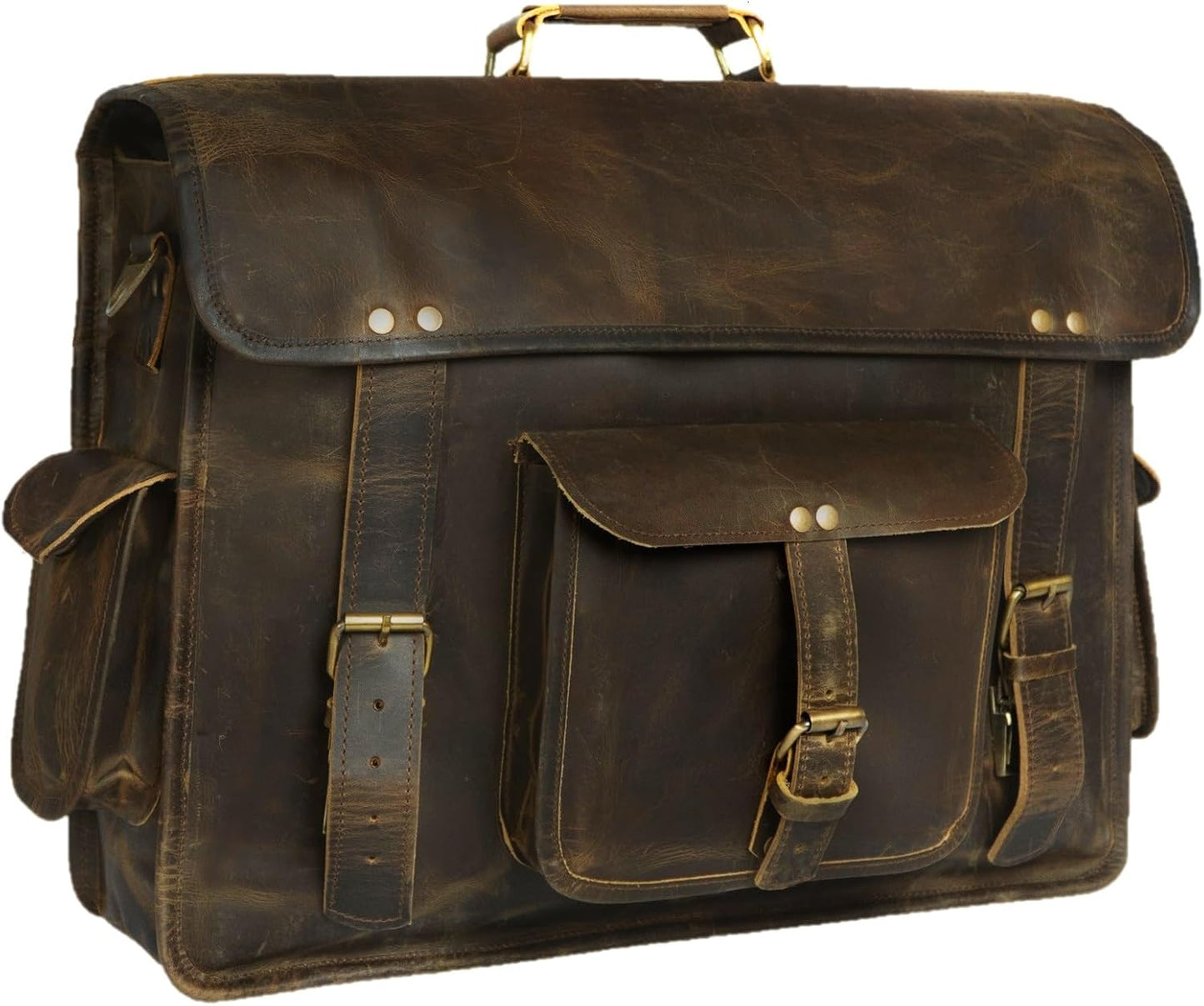 Mens 18 Inch Leather Messenger Bag for Travel and Office Use