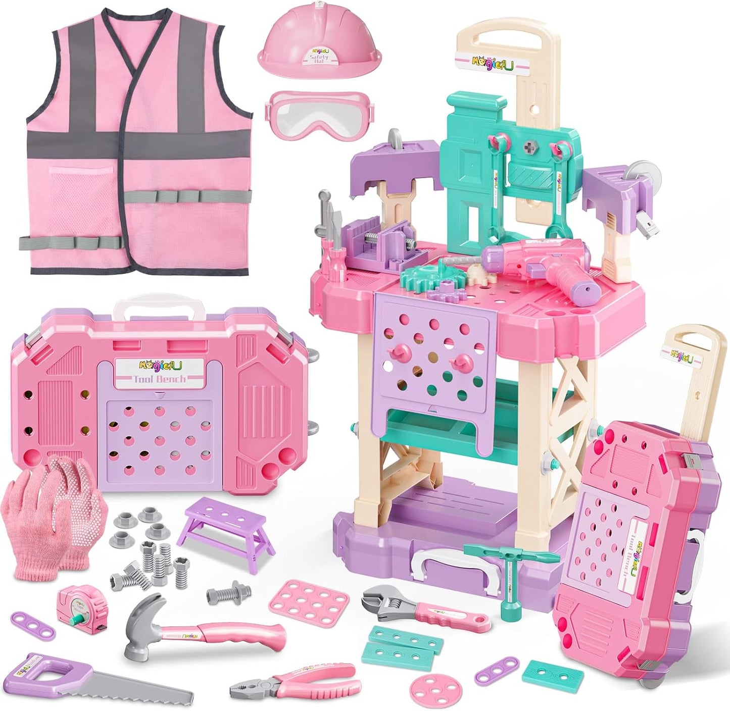 Magic4U Kids Tool Bench Set - 89PCS Toddler Workbench Fun