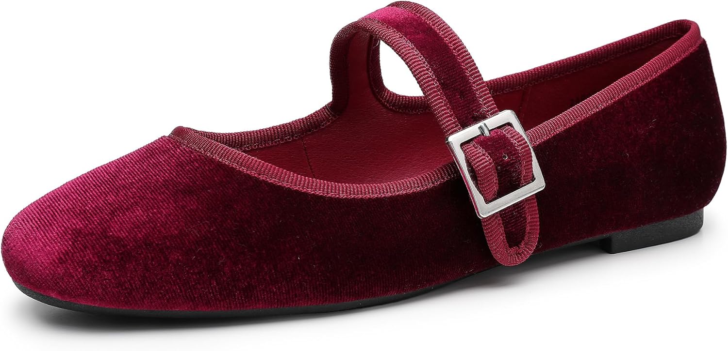 Trary Women's Ballet Flats: Comfortable Velvet Mary Jane Shoes